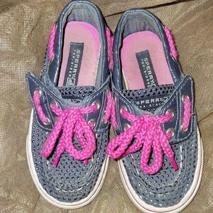 Sperry Girls 7.5 navy and pink boat shoes